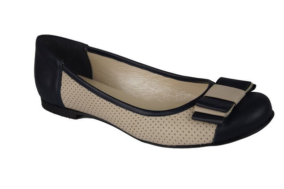 Durchbrochene Ballerinas für Damen, Naturleder, Marineblau-Beige 718 ElitaBut