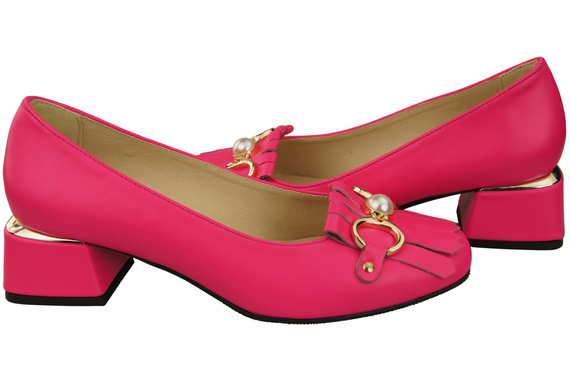 Damenschuhe Pumps verziert mit Fransen Neonrosa Naturleder 195 ElitaBut