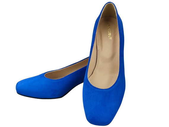Bequeme Damenschuhe Azurblau Pumps mit dekorativem Absatz Natürliches Wildleder 219 von ElitaBut