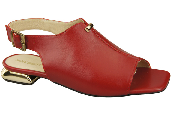 Bequeme Frauenschuhe Sandalen Rot Flacher Goldabsatz Naturleder 207 ElitaBut