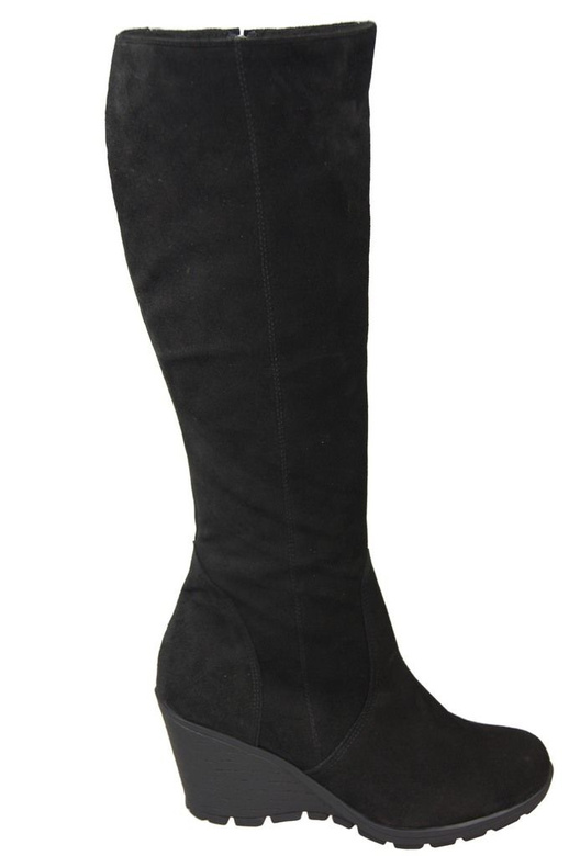 Schuhe Damenstiefel mit Keilabsatz, natürliches Veloursleder, 745 Schwarz ElitaBut