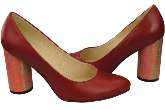 Damenschuhe Pumps Rot Naturleder Bunter Zierabsatz 194 ElitaBut