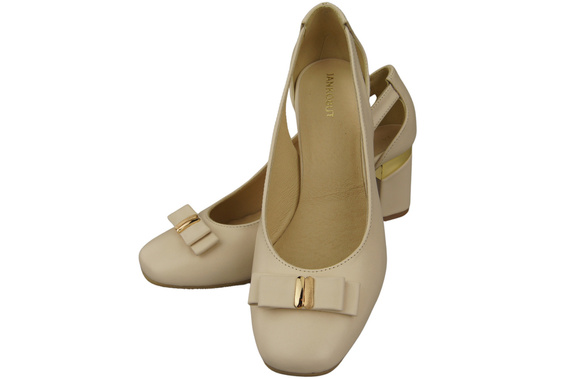 Schuhe Damen Beige Pumps aus Naturleder mit dekorativem Absatz 199 ElitaBut
