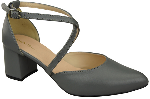 Elegante Aschgrau Ledersandalen mit offener Seite und stabilem Absatz 218 ElitaBut