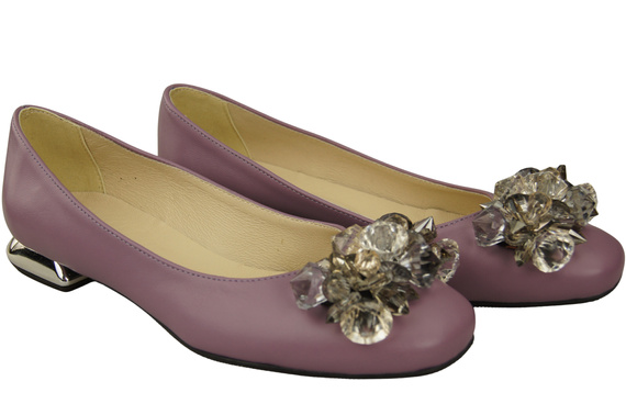 Damen Lilienfarben Pumps mit Kristallen flach Naturleder 216 ElitaBut