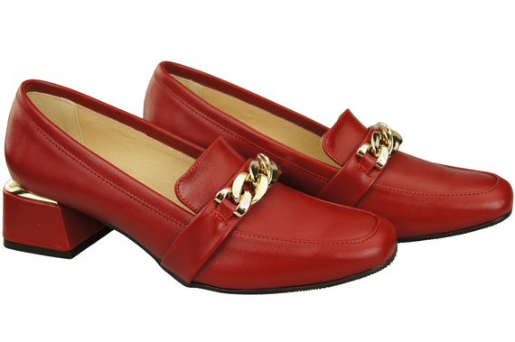 Damenschuhe mit Zierkette Pumps Mokassins Naturleder 193 Rot ElitaBut