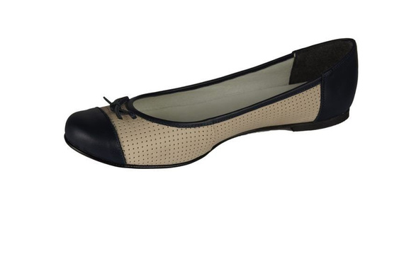 Damen-Ballerinas Durchbrochenes Naturleder Marineblau-Beige 661 ElitaBut