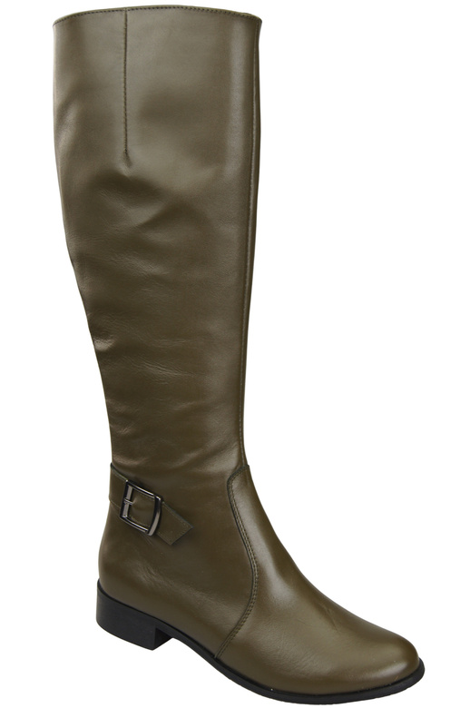 Damen-Lederstiefel Olive Gefüttert, Offiziersstiefel, Flach 225 ElitaBut
