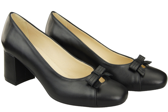 Damen Pumps mit Schleife Schwarz Naturleder und niedrigem Absatz 203 ElitaBut