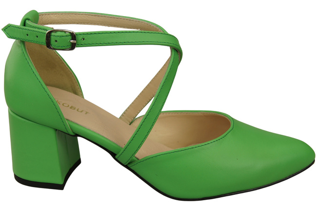 Elegante Limette Ledersandalen mit offener Seite und stabilem Absatz 218 ElitaBut