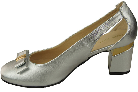 Schuhe Damen Silber Pumps aus Naturleder mit dekorativem Absatz 199 ElitaBut