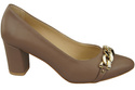 Klassische Frauen Cappuccino Dunkel Naturleder Schuhe mit Gold Ornament Kette 200 ElitaBut