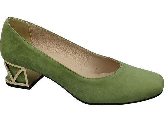 Bequeme Damenschuhe Pistazien Pumps mit dekorativem Absatz Natürliches Wildleder 219 von ElitaBut