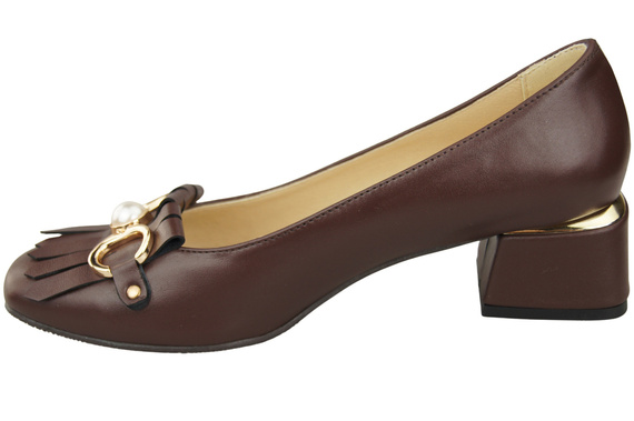 Damenschuhe Pumps verziert mit Fransen Schokolade Naturleder 195 ElitaBut