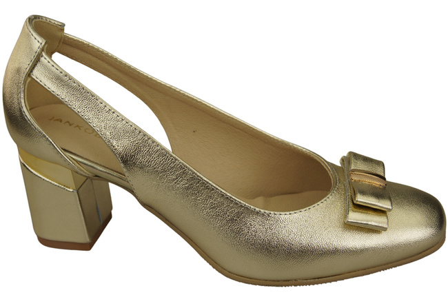 Schuhe Damen Gold Pumps aus Naturleder mit dekorativem Absatz 199 ElitaBut