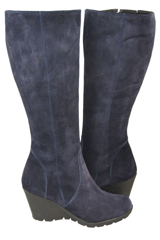 Schuhe Damenstiefel mit Keilabsatz, natürliches Veloursleder 745, Marineblau ElitaBut