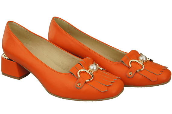 Damenschuhe Pumps verziert mit Fransen Orange Naturleder 195 ElitaBut