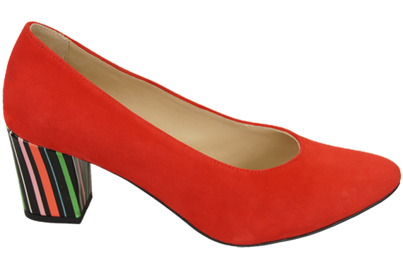 Damenschuhe, rote Pumps, natürliches Wildleder, dekorativer Absatz 158 von ElitaBut