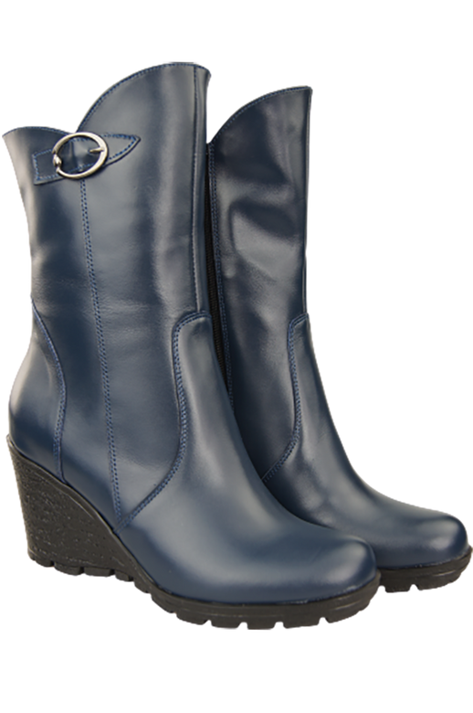 Damen-Keilstiefel, Naturleder, Marineblau 750 ElitaBut