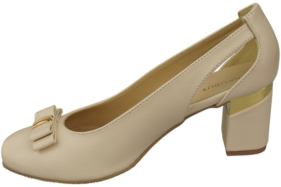 Schuhe Damen Beige Pumps aus Naturleder mit dekorativem Absatz 199 ElitaBut