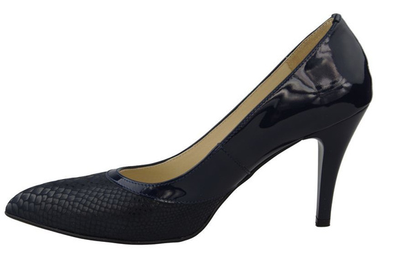 Damenschuhe Pumps mit Schuppenmotiv, Naturleder, Marineblau 951 ElitaBut