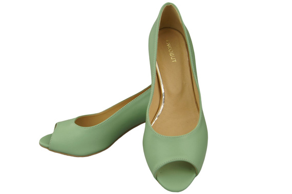Damenschuhe PEEP TOE Pumps, Mint, Naturleder mit beschichtetem Absatz 192 ElitaBut