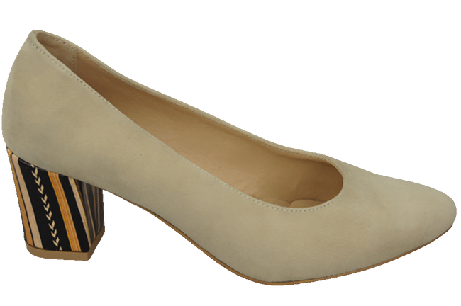 Damenschuhe Pumps Beige Natürliches Wildleder Dekorativer Absatz 158 von ElitaBut
