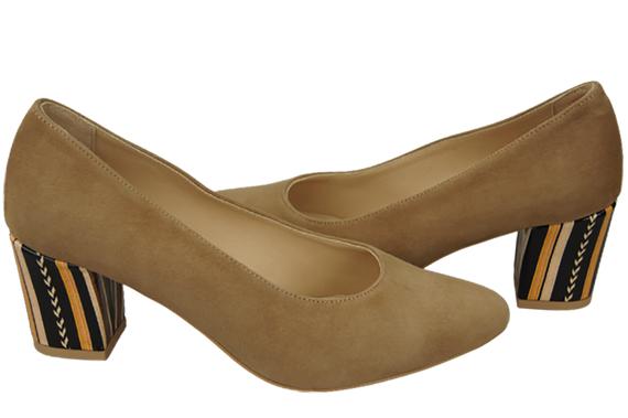 Damenschuhe Pumps Olivfarbenes natürliches Wildleder mit dekorativem Absatz 158 von ElitaBut