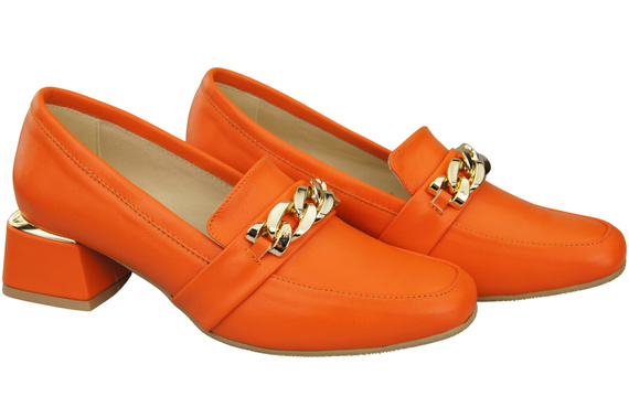 Damenschuhe mit Zierkette Pumps Mokassins Naturleder 193 Orange ElitaBut