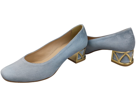 Bequeme Damenschuhe Hellblau Pumps mit dekorativem Absatz Natürliches Wildleder 219 von ElitaBut