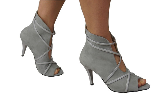 Damen-Peep-Toe-Stiefel, Naturleder, Wildleder, Grau 107 ElitaBut