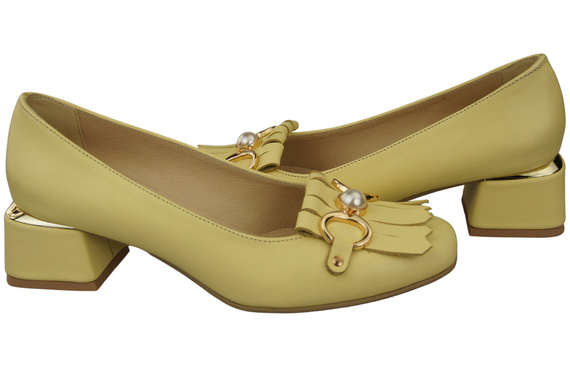 Damenschuhe Pumps verziert mit Fransen Banane Naturleder 195 ElitaBut