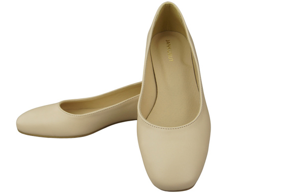 Flache Frauen Schuhe Beige Dekorative Ferse Naturleder 209 ElitaBut