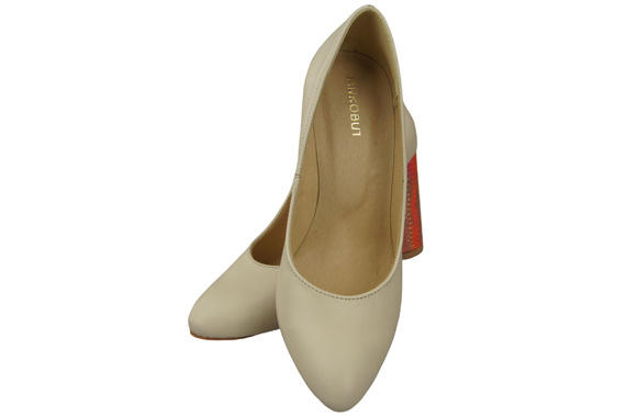 Damenschuhe Pumps Beige Naturleder Bunter Zierabsatz 194 ElitaBut