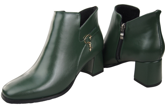 Damen-Stiefeletten ElitaBut 226 Smaragdgrün aus Naturleder, gefüttert, eckige Zehenkappe, Blockabsatz