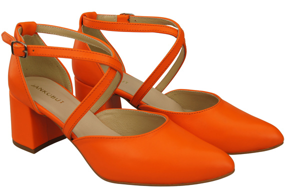 Elegante Orange Ledersandalen mit offener Seite und stabilem Absatz 218 ElitaBut