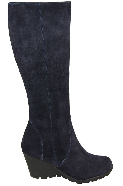 Schuhe Damenstiefel mit Keilabsatz, natürliches Veloursleder 745, Marineblau ElitaBut