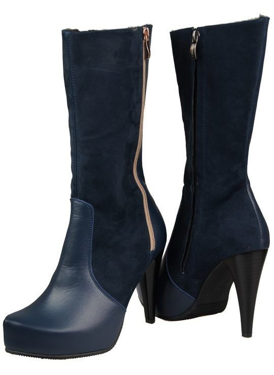 Halbhohe Damenstiefel, Naturleder, Marineblau 883 ElitaBut