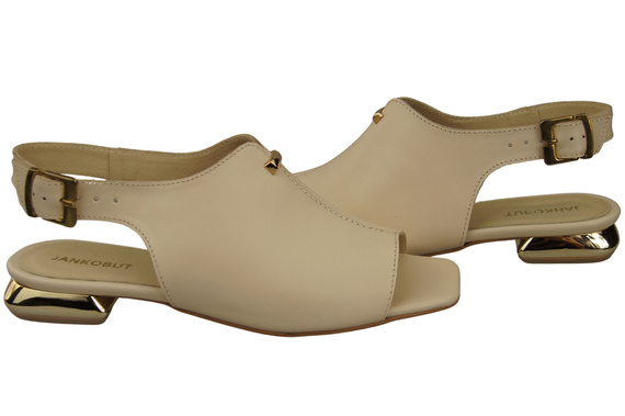 Bequeme Frauenschuhe Sandalen Beige Flacher Goldabsatz Naturleder 207 ElitaBut