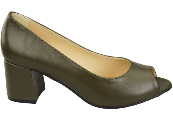 Damenschuhe PEEP TOE Olive Pumps Naturleder mit beschichtetem Absatz 192 ElitaBut