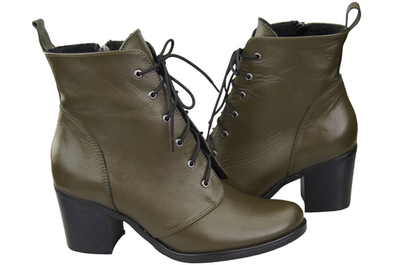 Damen Winter-Schnürstiefel, Naturleder, Olive 188, von ElitaBut