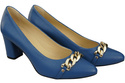 Klassische Frauen Blaues Naturleder Schuhe mit Gold Ornament Kette 200 ElitaBut