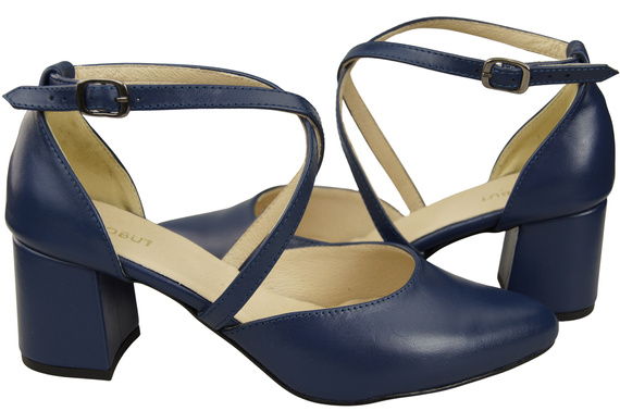 Elegante Marineblau Ledersandalen mit offener Seite und stabilem Absatz 218 ElitaBut