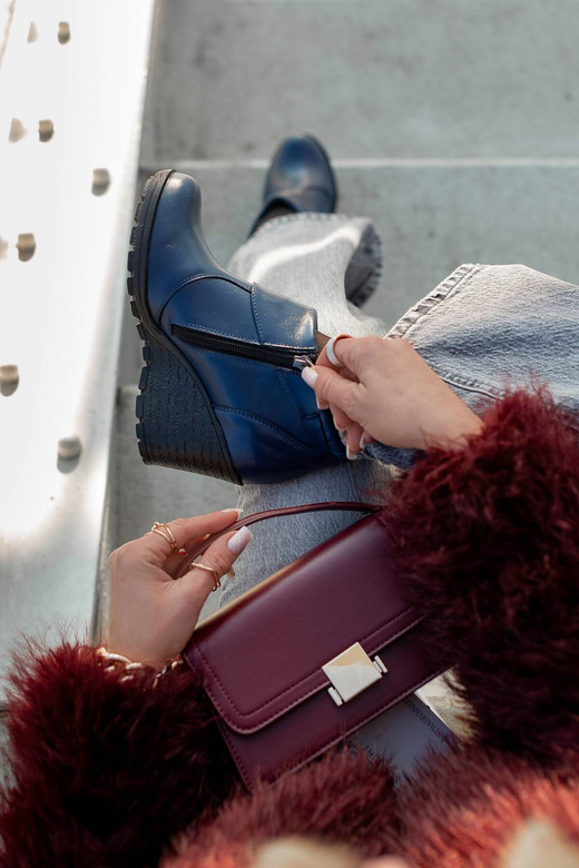 Damenschuhe Keilstiefel, Naturleder, Marineblau 739 ElitaBut