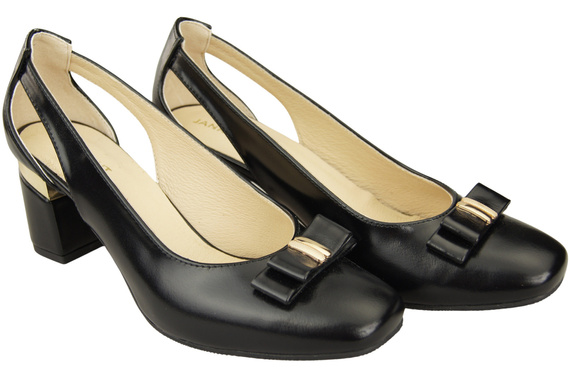 Schuhe Damen Schwarz Glänzend Pumps aus Naturleder mit dekorativem Absatz 199 ElitaBut