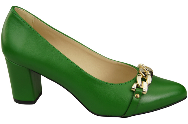 Klassische Frauen grünem Naturleder Schuhe mit Gold Ornament Kette 200 ElitaBut