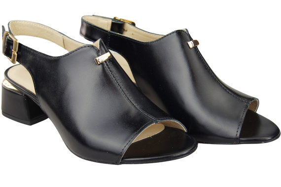 Damenschuhe Sandalen Schwarz Glänzende goldene Schnalle Naturleder 198 ElitaBut