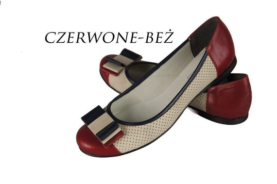 Durchbrochene Ballerinas für Damen, Naturleder, Rot-Beige 718 ElitaBut