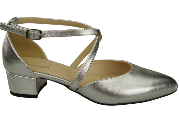 Damen Sandalen Echtleder Silber mit Riemen Niedriger Absatz 223 ElitaBut