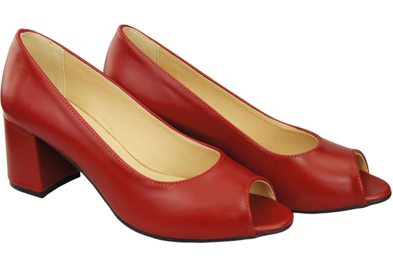 Damenschuhe PEEP TOE Pumps aus rotem Naturleder mit beschichtetem Absatz 192 ElitaBut